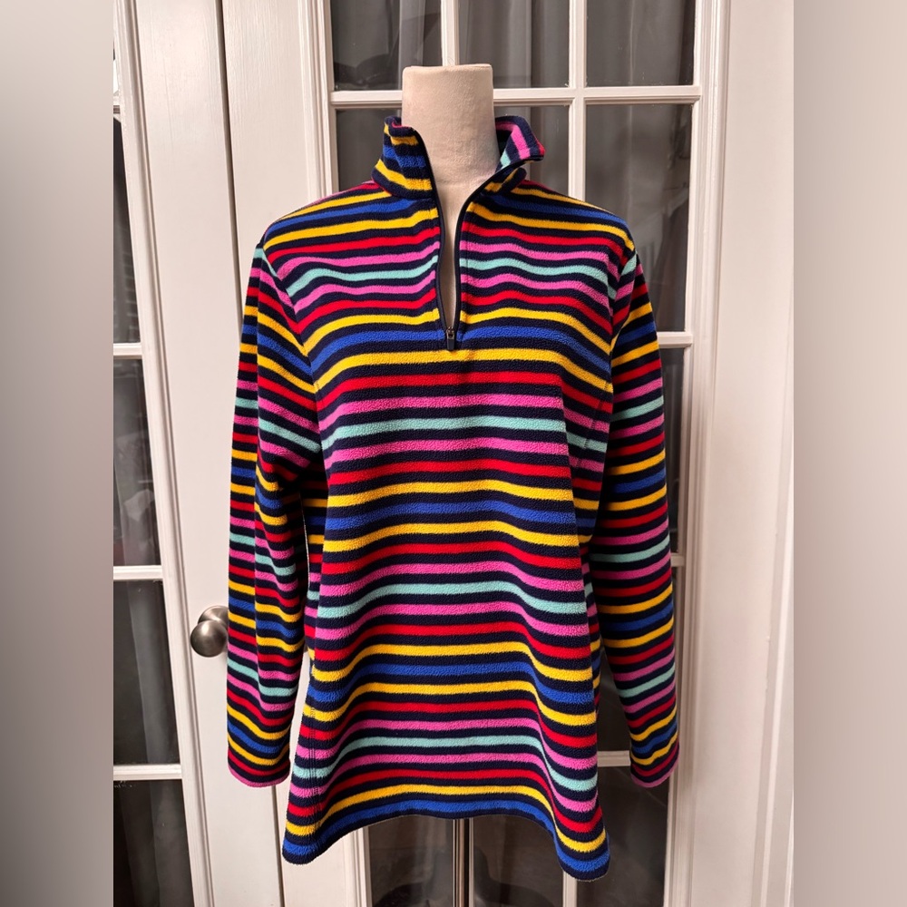 Lands’ End Rainbow Stripe OEKO-TEX Fleece Quarter Zip Pullover Size L